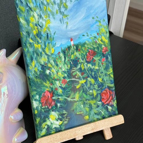 バラ園」 手描き 油絵 油彩画 風景画 原画 キャンバス 印象派 絵画 詩