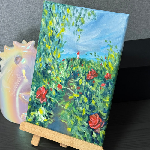 印象派風絵画 油彩 バラ園」 手描き 油絵 油彩画 風景画 原画 キャンバス 印象派 絵画 詩