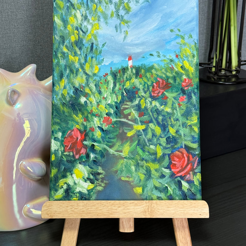 バラ園」 手描き 油絵 油彩画 風景画 原画 キャンバス 印象派 絵画 詩