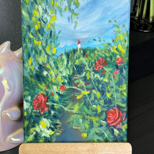 自然風景画 油彩 印章あり バラ園」 手描き 油絵 油彩画 風景画 原画 キャンバス 印象派 絵画 詩