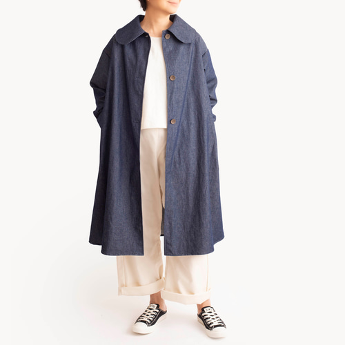 ■美品伊太利屋テンセルデニム風ロングコートカラフル刺繍オーバーサイズ11号 □美品伊太利屋テンセルデニム風ロングコートカラフル刺繍オーバー