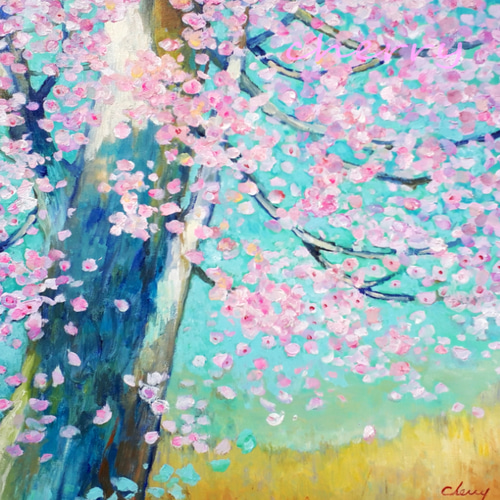 一点物】『 さくら 』油絵 S4号 抽象画 油彩 絵画 原画