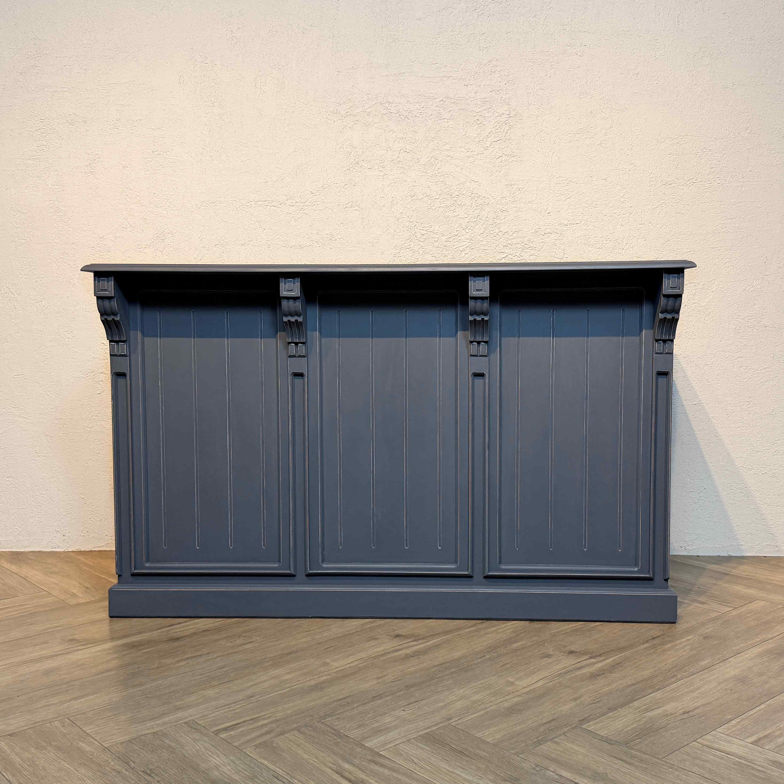 アンティーク調 マホガニー レジカウンター デスク レジ台 ロング 抽斗３杯 グレー W150cm　oth232