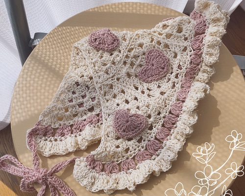 ハンドメイド☺︎バブーシュカ付きバラクラバモチーフ☺︎ピースマークスマイルお花ハート ハンドメイド︎バブーシュカ付きバラクラバモチーフ︎ピース