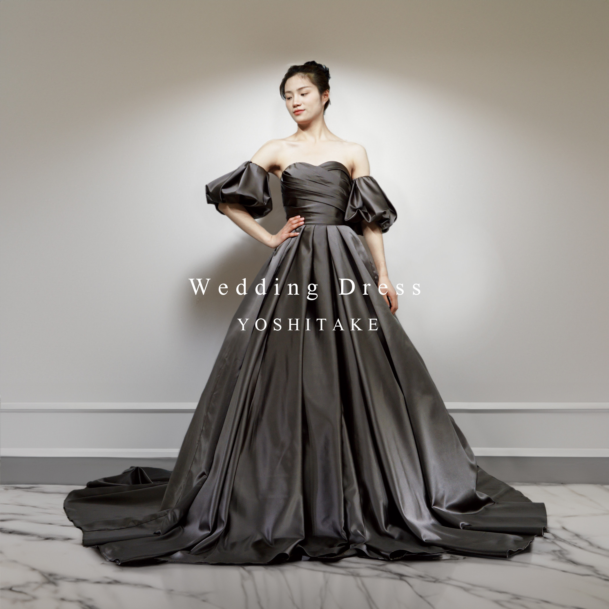 【オーダー制作】ウエディングドレス.ブラウン.カラードレス.Aライン.パフスリーブ.Y2543