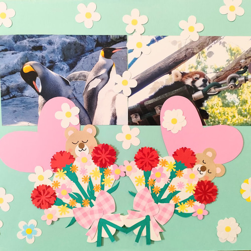 画用紙 熊 カーネーション 花束 メッセージカード 色紙 壁面 アルバム