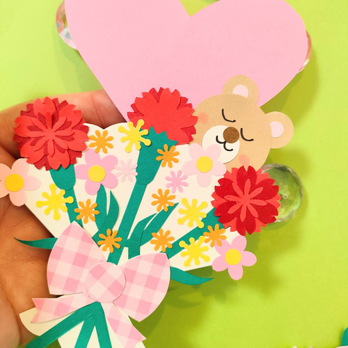 画用紙 熊 カーネーション 花束 メッセージカード 色紙 壁面 アルバム