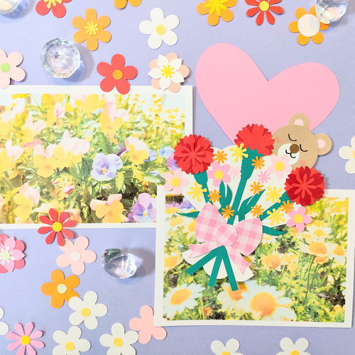 画用紙 熊 カーネーション 花束 メッセージカード 色紙 壁面 アルバム