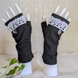 なる様ハンドメイドアームカバー ❃夏のUVカットのアームカバー ショートバージョン 水色(レース) 手袋