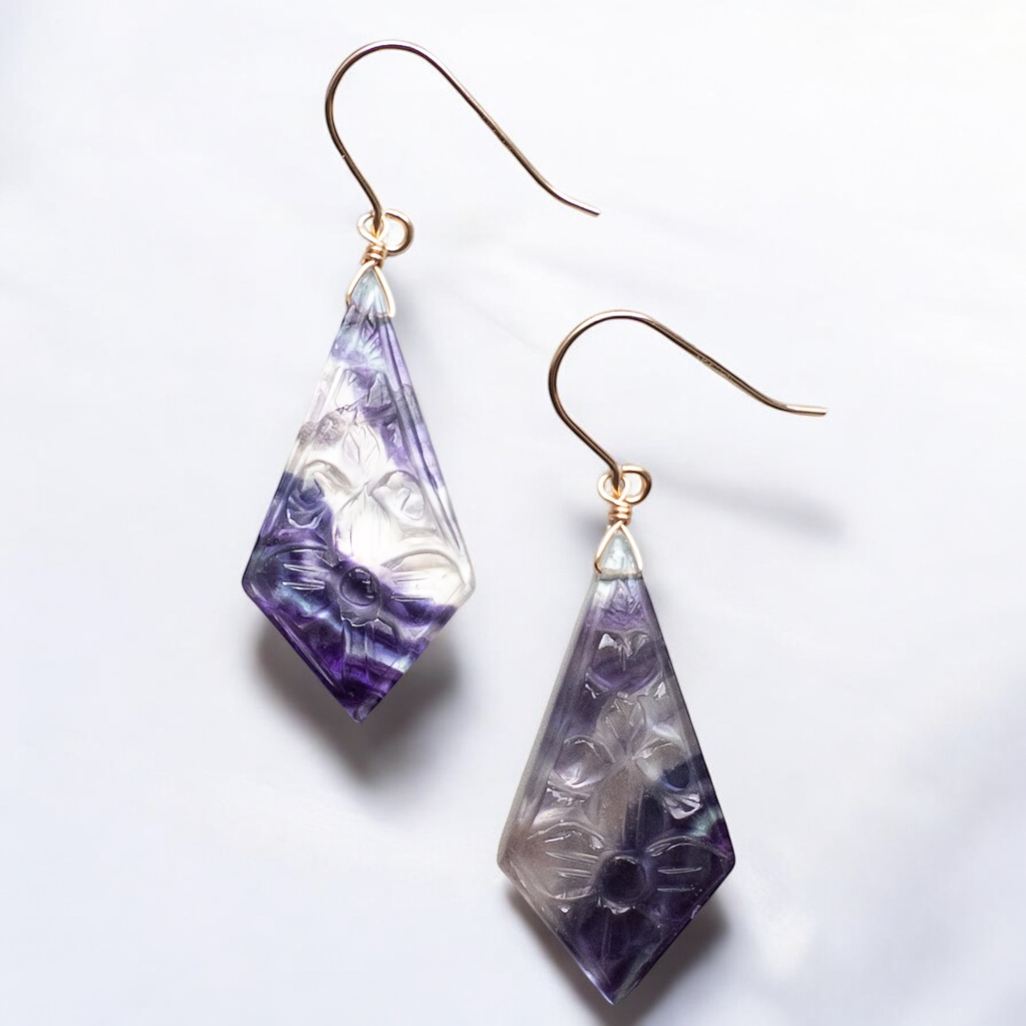 フローライト×マザーオブパールのトリプレットピアス14kgf/イヤリング　②