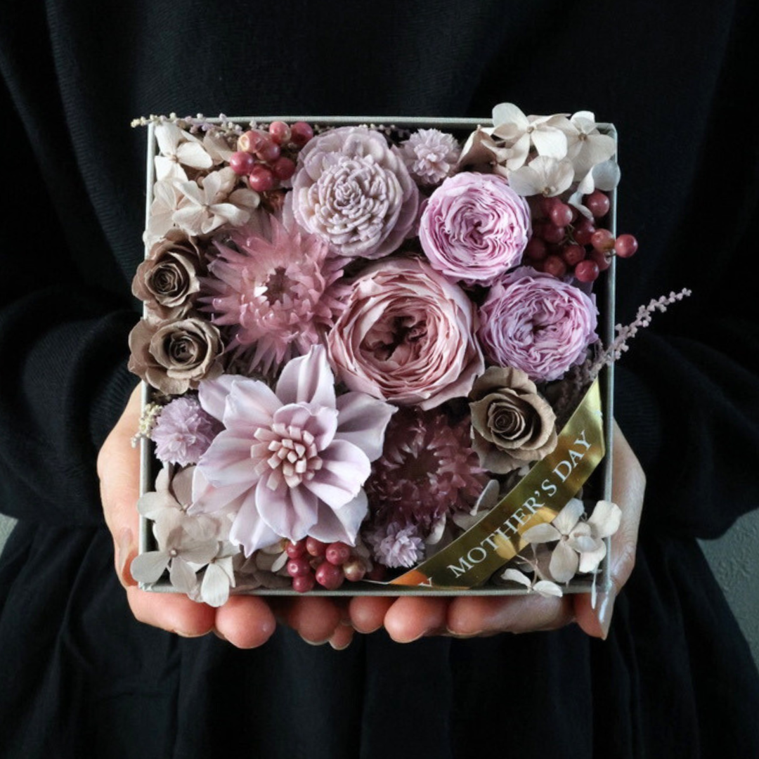 母の日に贈る大人贅沢なフラワーボックス　「Rosé Chocolat（ロゼ ショコラ:　ピンクブラウン系）