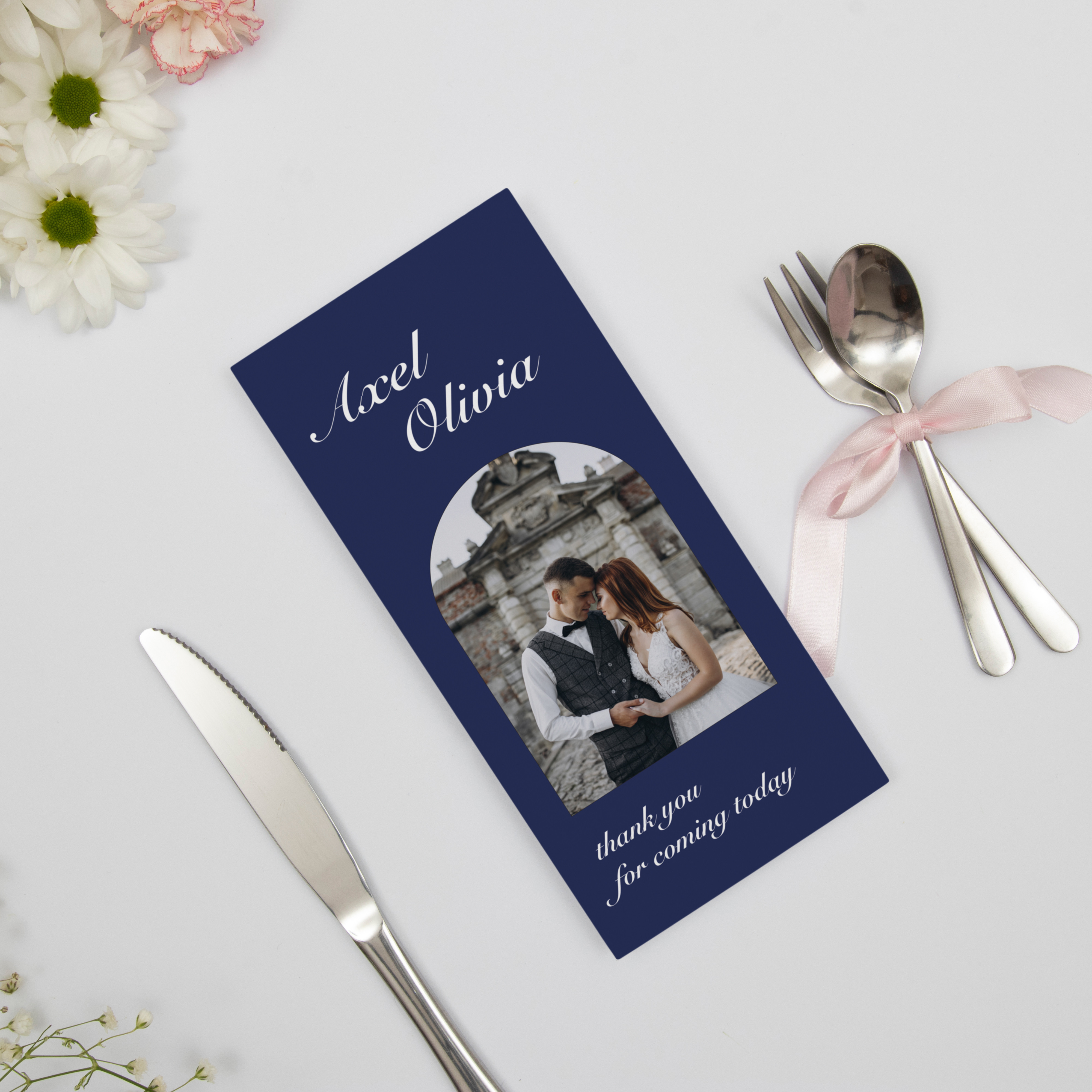 メニュー表　三つ折り席次表 　色変更可/ネイビー