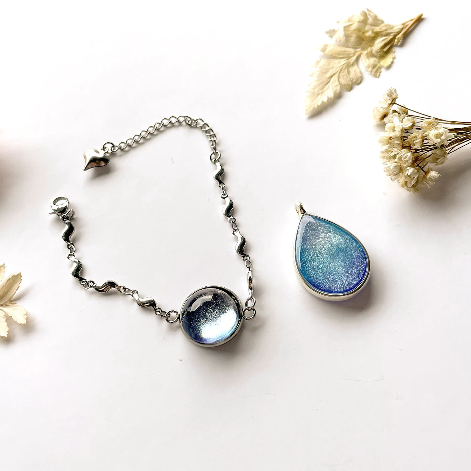 うちの子【遺骨・遺毛アクセサリー】アクアブレスレットとしずくセット　 C-027