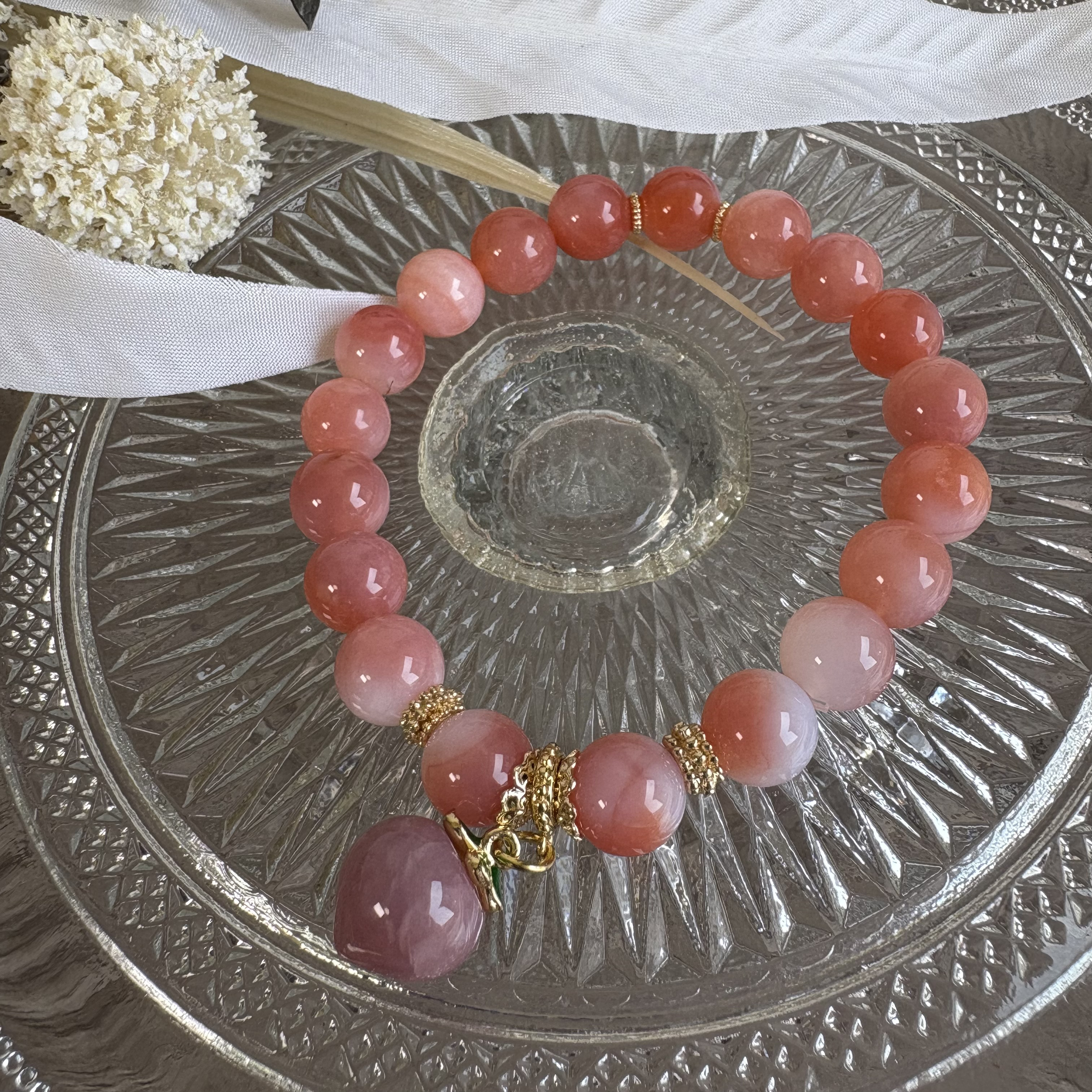 塩源瑪瑙と桃ブレスレット293