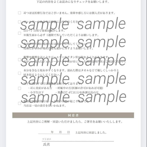 耳つぼジュエリー カウンセリングシート/同意書/カルテ/サロン名 耳つぼジュエリー カウンセリングシート/同意書/カルテ/サロン名