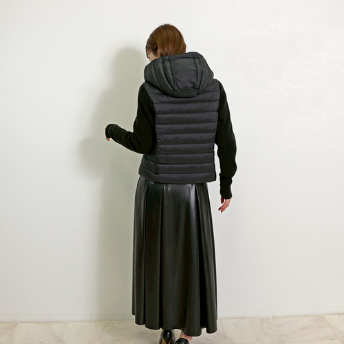 ★まな♡ダウンジャケット フェザーフード★ 累販550点以上！】ニット袖 フード付き ショート ダウンジャケット