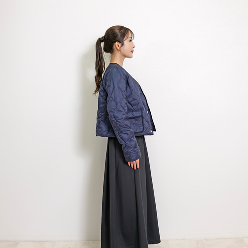 トリミングデザイン 縦波 ショート ダウンジャケット ダウン80