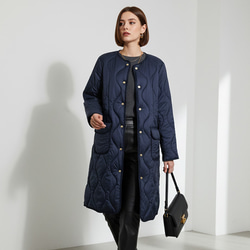 SALE】ゴールド釦 キルティング ロングベスト ノーカラージレ ベスト