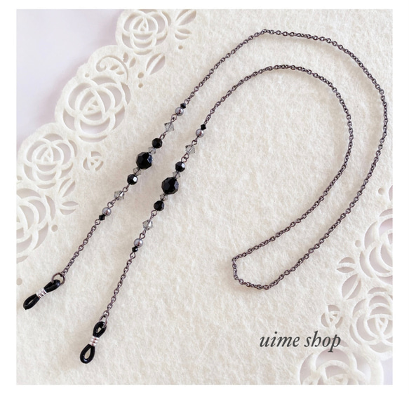 アメジスト色SWAROVSKIの大人シックなメガネチェーン グラスコード メガネストラップ メガネホルダー 7枚目の画像