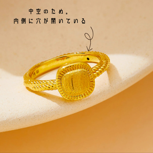 K2424K純金スクエアリング 24金ゴールド指輪 トップ8x8mm中空 結婚