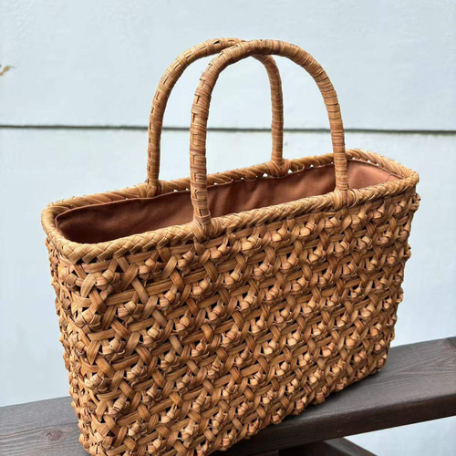 山葡萄籠バッグ 山葡萄かごバッグ 花編み 内布あり 固定式持ち手 かご