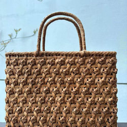 山葡萄籠バッグ　手作り　網代編み・花編み　巾着タイプ内布　オリジナルデザイン 山葡萄籠バッグ 手作り 山葡萄かごバッグ 網代編み・花編み 巾着タイプ