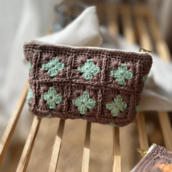 フラットポーチ 大きめポーチ かぎ針編み イエロー ポーチ 2244_knit