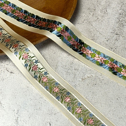 0.35m ◇ フランス製リボン ◇ ボタニカル柄 ◇ ライトベージュ【tape-No,051-0.35】 3枚目の画像