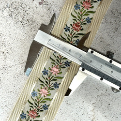 0.35m ◇ フランス製リボン ◇ ボタニカル柄 ◇ ライトベージュ【tape-No,051-0.35】 5枚目の画像