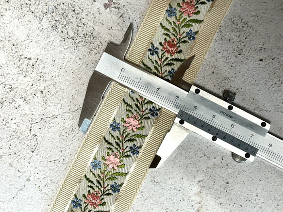 0.35m ◇ フランス製リボン ◇ ボタニカル柄 ◇ ライトベージュ【tape-No,051-0.35】 5枚目の画像