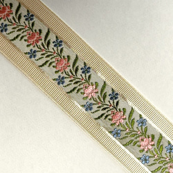 0.35m ◇ フランス製リボン ◇ ボタニカル柄 ◇ ライトベージュ【tape-No,051-0.35】 9枚目の画像