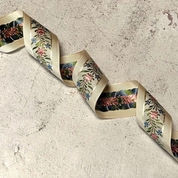 0.35m ◇ フランス製リボン ◇ ボタニカル柄 ◇ ライトベージュ【tape-No,051-0.35】 8枚目の画像