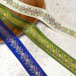 0.35m ◇ フランス製リボン ◇ ボタニカル柄 ◇ ライトベージュ【tape-No,051-0.35】 10枚目の画像