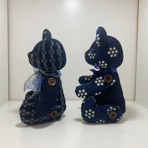 藍染テディベア】藍染、紺、和風、和柄、海外へのお土産、着物