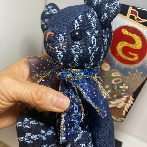 藍染テディベア】藍染、紺、和風、和柄、海外へのお土産、着物