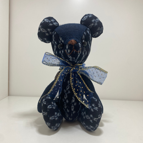 藍染テディベア】藍染、紺、和風、和柄、海外へのお土産、着物