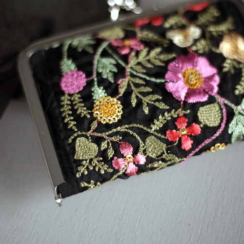 インド刺繍ブレード がま口カードケース 花柄 フラワー スパンコール