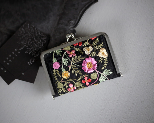 インド刺繍ブレード がま口カードケース 花柄 フラワー スパンコール
