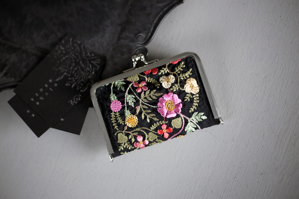 インド刺繍ブレード がま口カードケース 花柄 フラワー スパンコール