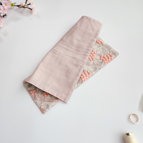 ぷくまる刺繍のさらふわガーゼハンカチ【さくら色】│母の日 ピンク