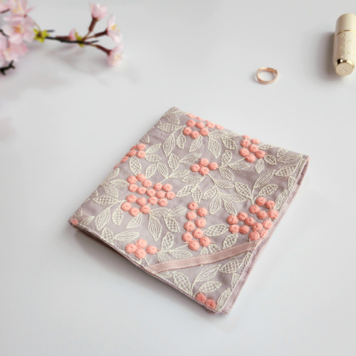 ぷくまる刺繍のさらふわガーゼハンカチ【さくら色】│母の日 ピンク