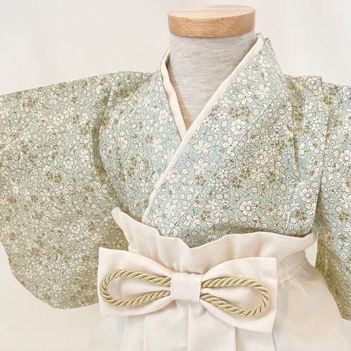 SALE】【名前刺繍可】布兜＆ベビー袴SET✴︎mint flower✴︎こどもの日