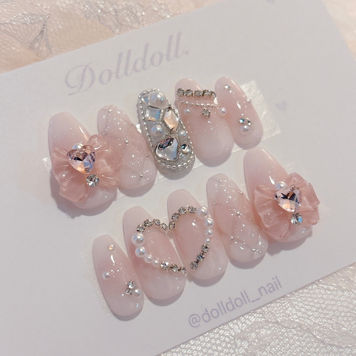 【オーダー】ネイルチップ シュガー 埋め尽くし ハート オープニングセール 現品ネイルチップ 韓国ネイル 埋めつくし