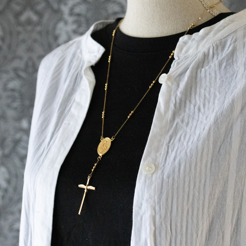 シンプルなロザリオネックレス サージカルステンレス ゴールド