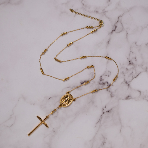 シンプルなロザリオネックレス サージカルステンレス ゴールド