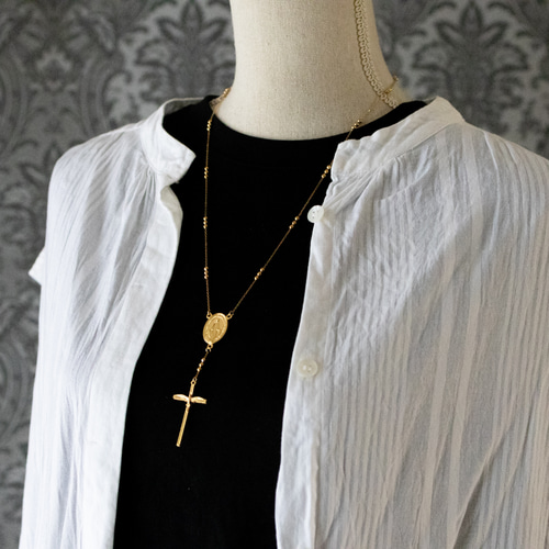 シンプルなロザリオネックレス サージカルステンレス ゴールド