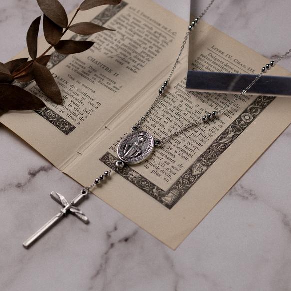 シンプルなロザリオネックレス サージカルステンレス シルバー