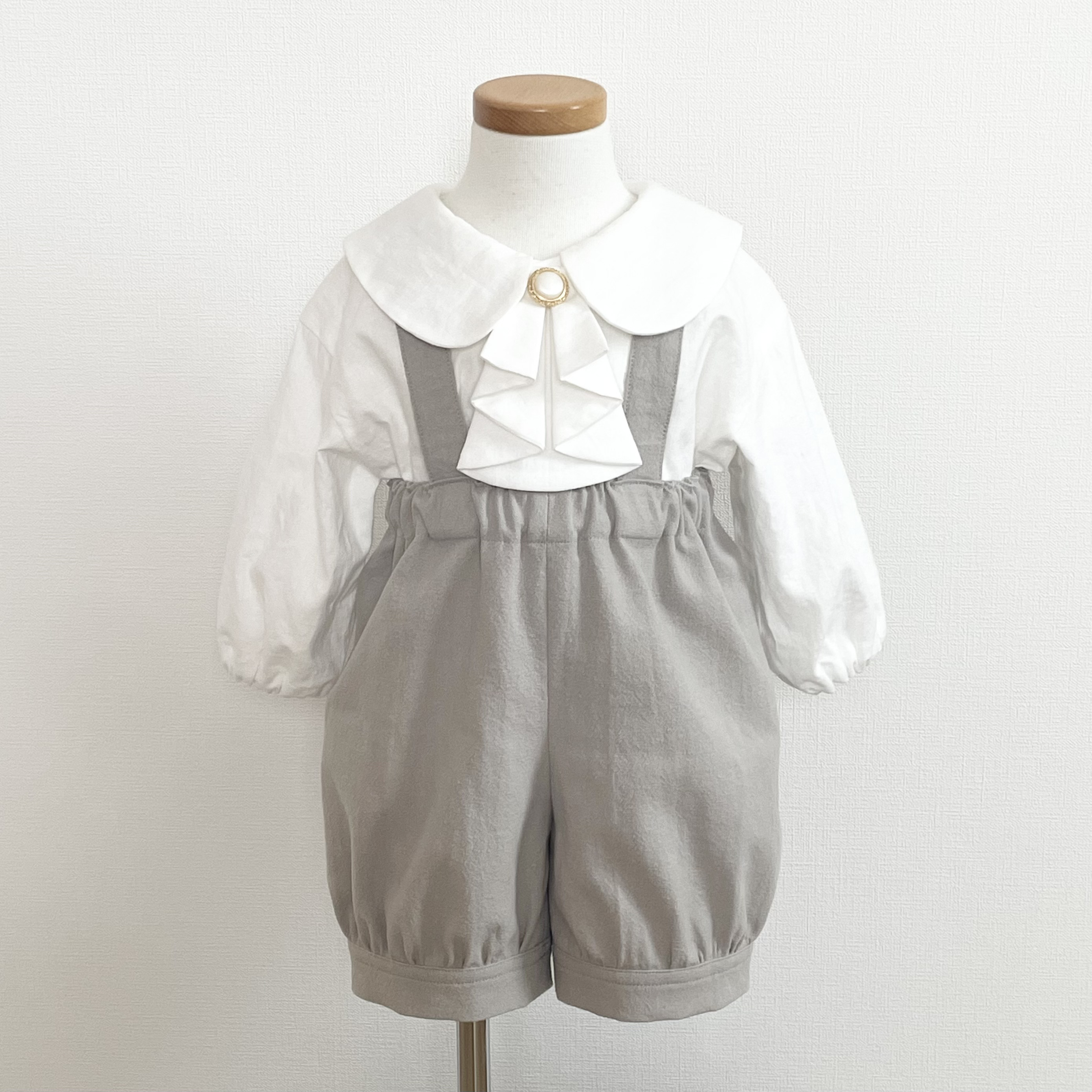 3点セット｜王子さまコーデ(ライトグレー)｜80サイズ 90サイズ 100サイズ ベビー 男の子 袖丈が選べる