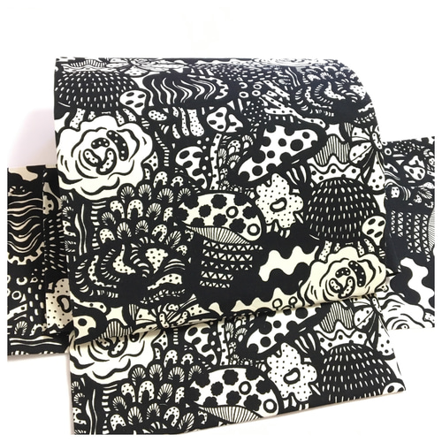 美品　簡単装着　コットン　モノトーン　お洒落　きのこ　名古屋帯　二部式　付け帯 美品 簡単装着 コットン モノトーン お洒落 きのこ 名古屋帯 二