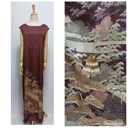 着物リメイク 留袖 「上村松園の世界」ウエスト切り替え・七分袖